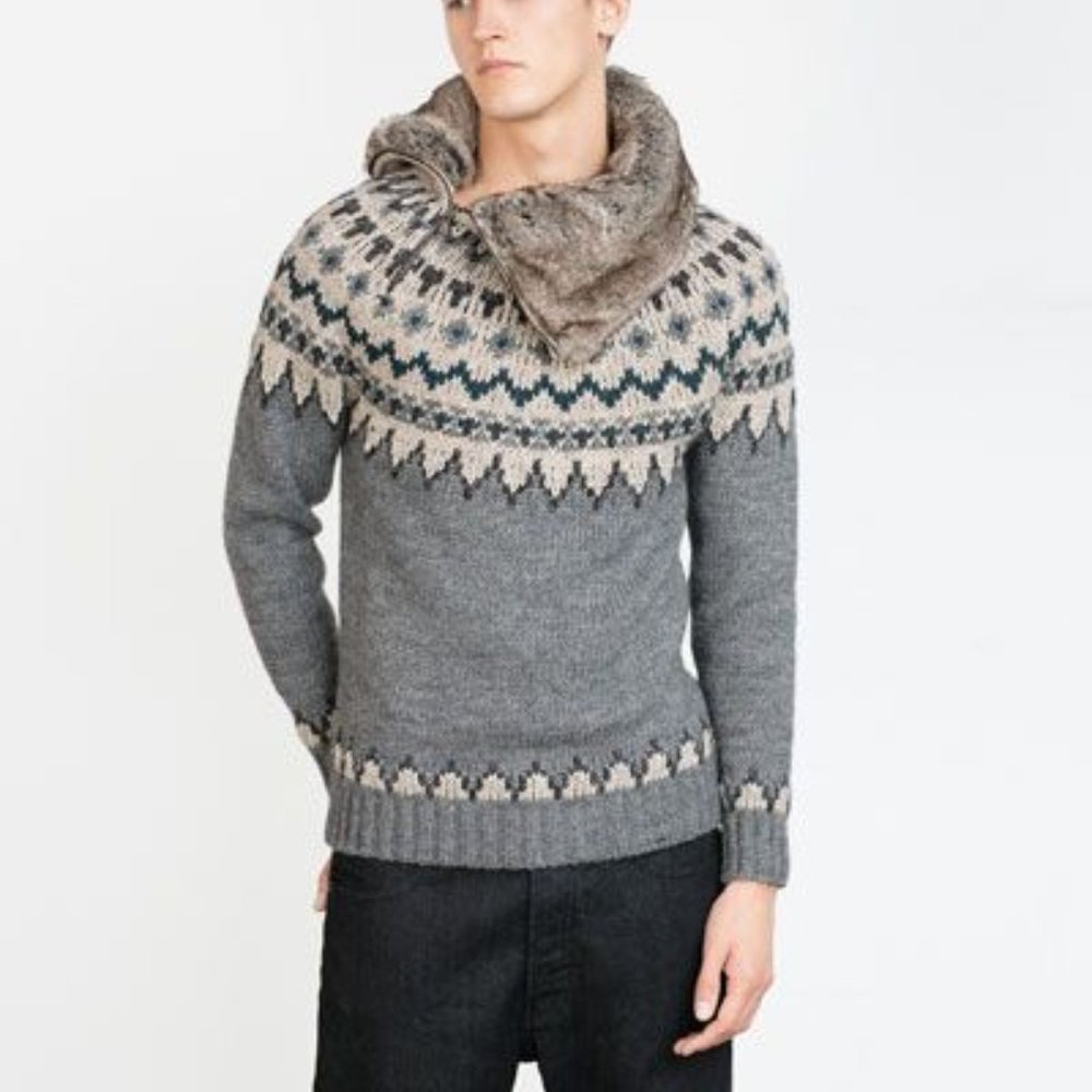 Zara Jacquard Fur Collar Sweater